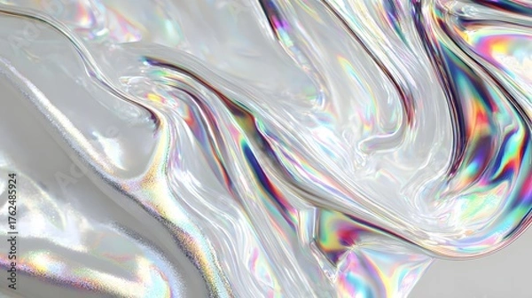 Fototapeta Iridescent flowing liquid with rainbow light reflections