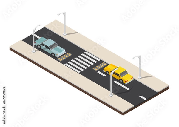 Obraz Isometric crosswalk whith speed dump traffic vector illustration