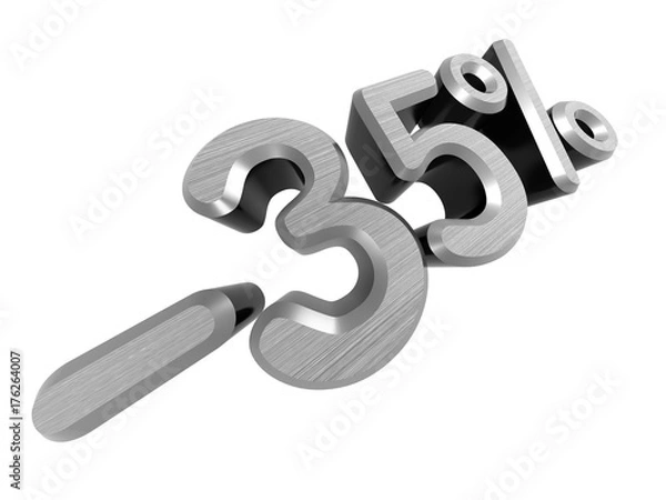 Fototapeta minus 35 percents. 3D rendered. On a white background. Metallic texture
