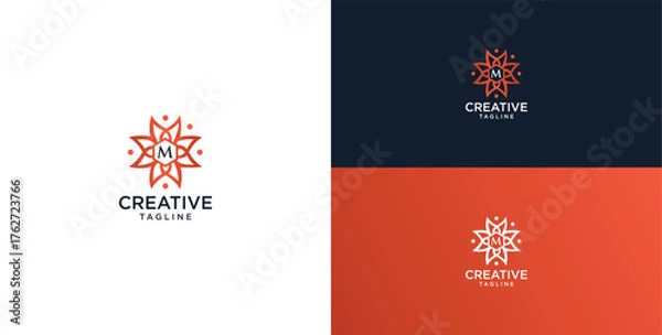 Fototapeta floral ornament logo and icon with initials M