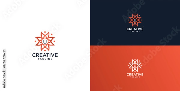 Fototapeta floral ornament logo and icon with initials U
