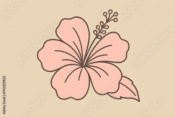 Fototapeta Pink hibiscus flower with outline and leaf