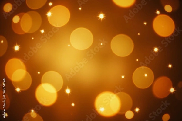 Fototapeta Christmas Background. Golden Holiday Abstract Glitter Defocused Background With Blinking Stars. Blurred Bokeh.