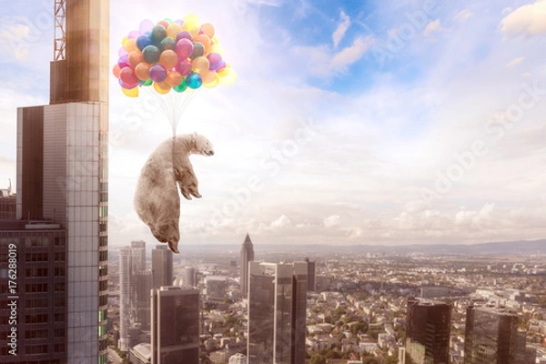 Obraz Ein Bär hängt an Luftballons