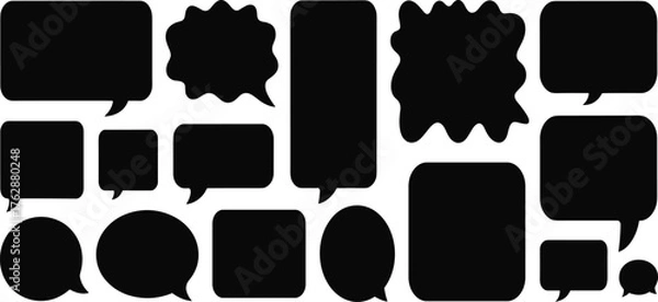 Fototapeta Blank speech bubble silhouettes, black comic chat balloons, empty dialogue shapes for messages, conversation design elements and storytelling graphics