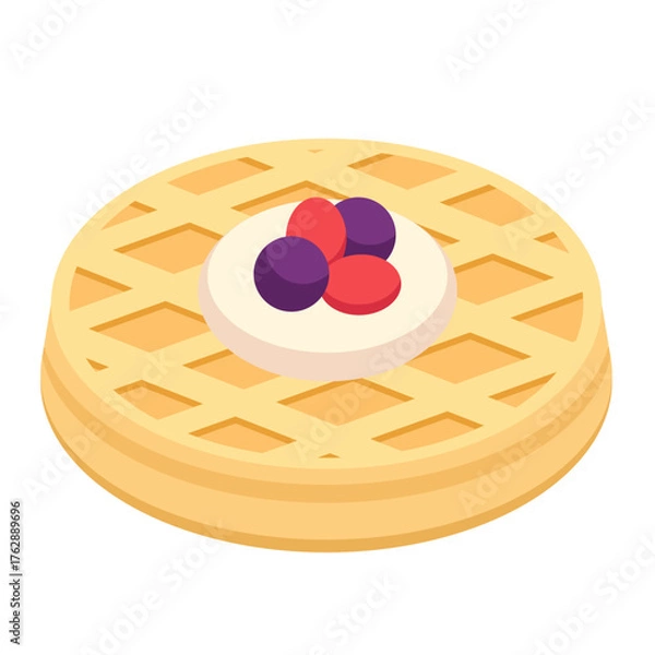 Fototapeta Waffle with Cream and Berries Vector Illustration
