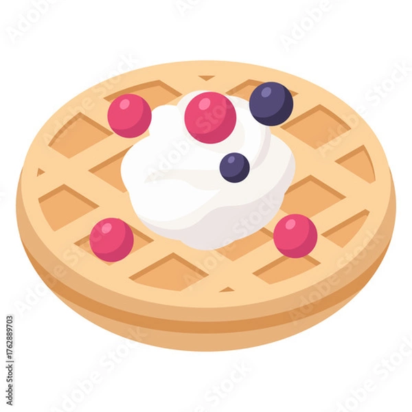 Fototapeta Round Waffle with Whipped Cream and Mixed Berries Illustration