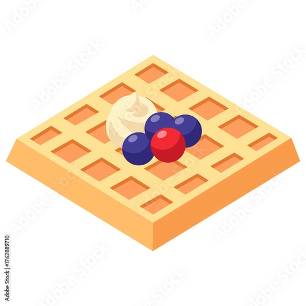 Obraz Square Belgian Waffle with Cream and Berries Vector