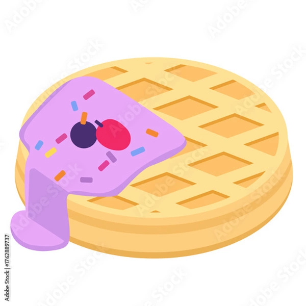 Fototapeta Round Waffle with Berry Topping and Purple Cream Illustration