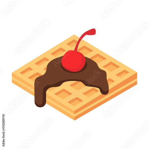 Obraz Chocolate Waffle with Cherry Topping Vector Illustration