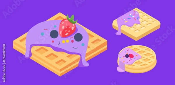 Fototapeta Waffle Collection with Purple Cream and Sprinkles Vector
