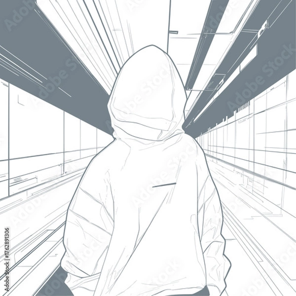 Fototapeta clean vector concept of hoodie in an industrial space with glowing lights