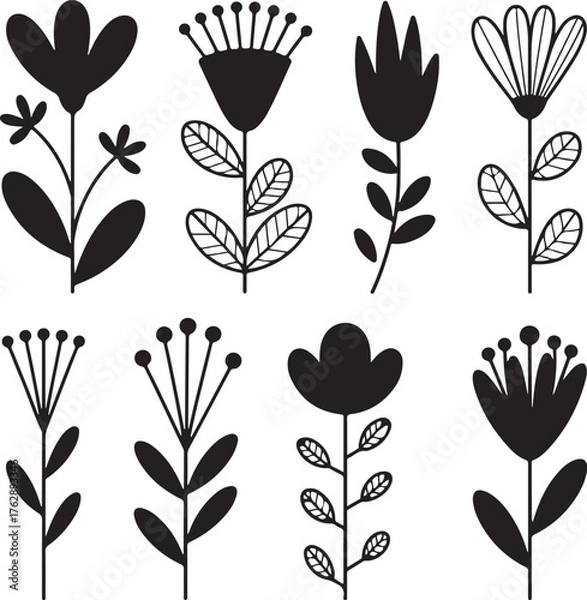 Fototapeta Whimsical HandDrawn Floral Elements Set