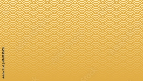 Obraz 和風背景素材　金色の青海波模様　横長　グラデーション　16:9