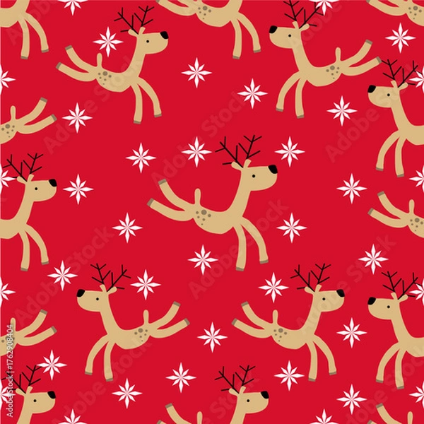 Fototapeta Hand-drawn christmas seamless pattern with deer