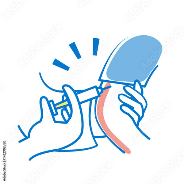 Fototapeta 上腕に注射を打っているイラスト　ワクチン　予防接種　アレルギー疾患の皮下免疫療法