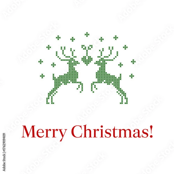 Obraz Christmas postcard with knitted deer