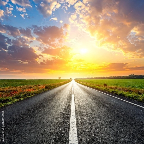 Obraz 도로일몰_노을진하늘_감성드라이브