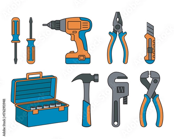 Fototapeta Essential Hand Tools Vector Set Illustration