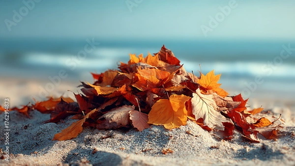 Obraz autumn leaves on sandy beach