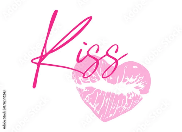 Fototapeta Greeting card design with lipstick kiss in heart form