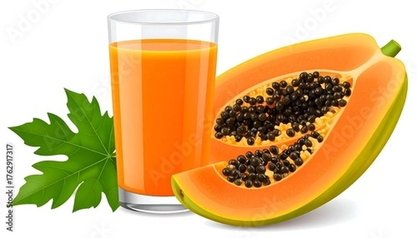 Fototapeta Papaya juice and fruit slice
