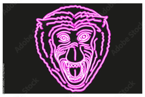 Fototapeta Proboscis Monkey Head in Neon Line Art Style