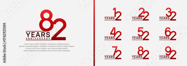Obraz set of anniversary logo style. vector design red color for celebration