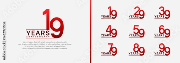 Obraz set of anniversary logo style. vector design red color for celebration
