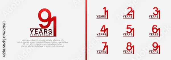 Obraz set of anniversary logo style. vector design red color for celebration