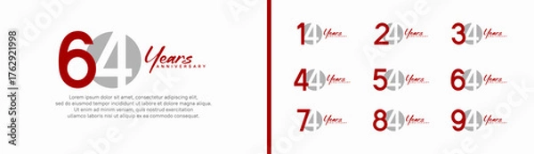 Obraz set of anniversary logo style with handwriting. vector design red and grey color for celebration