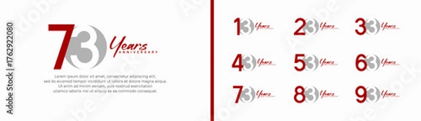 Obraz set of anniversary logo style with handwriting. vector design red and grey color for celebration