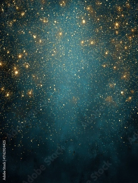 Fototapeta deep teal backdrop with golden glitter particles