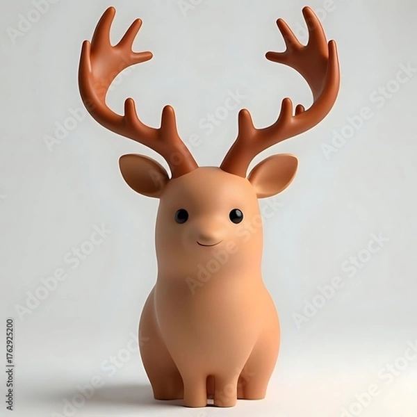 Obraz Cute cartoon reindeer figurine with big antlers standing on a white background
