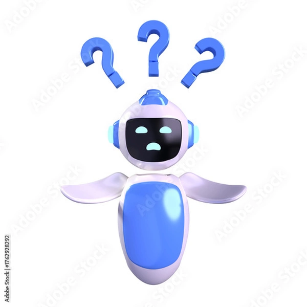 Fototapeta 3D Rendered Cute Confused Robot Character with Question Marks Illustration