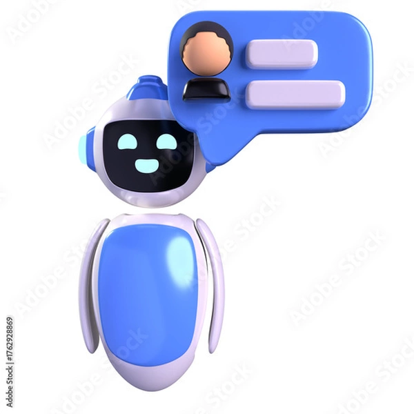 Obraz Cartoon Style Friendly Robot Chatbot with Message Bubble Illustration