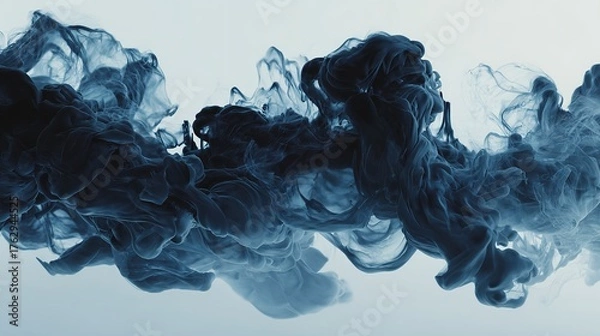Obraz Abstract dark blue ink cloud swirling in water against a gradient background.