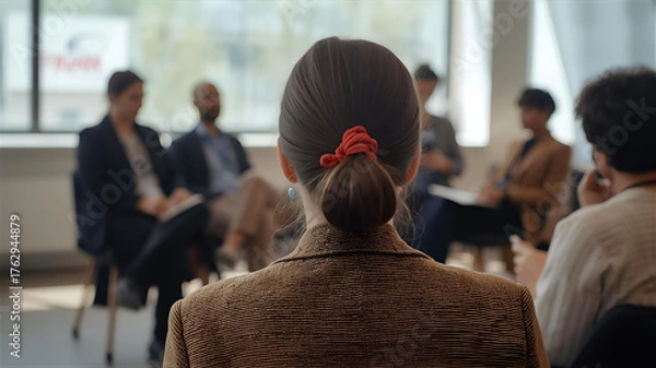 Obraz グループディスカッションに参加する女の後ろ姿