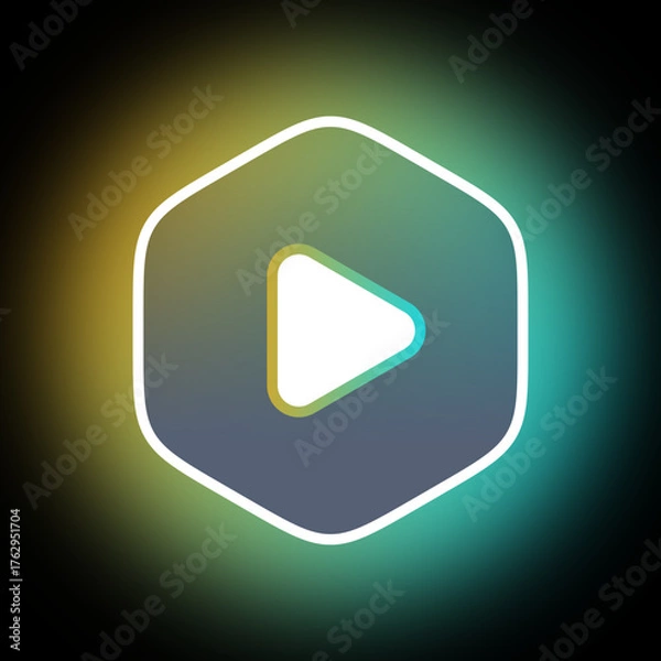 Fototapeta Vibrant Media Player Button with Dynamic Gradient Glow and Geometric Hexagon Design