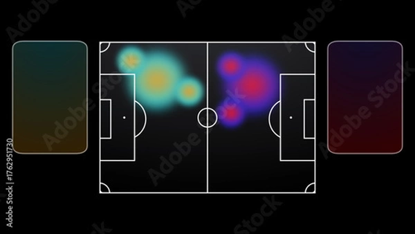 Fototapeta Dynamic Soccer Field Analysis with Vibrant Heatmaps and Screen Mockups for Sports Data Visualization