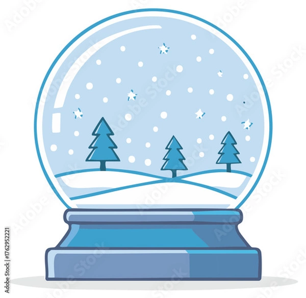 Obraz Winter scene snow globe with falling snow and evergreen trees in a blue base