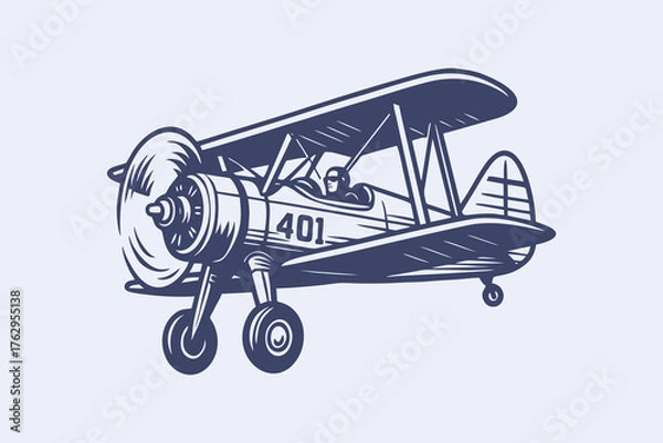 Fototapeta retro style airplane lineart illustration