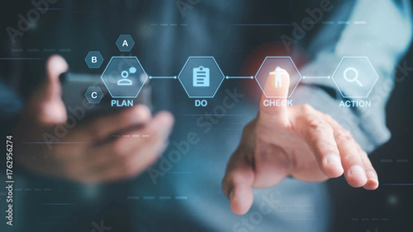 Obraz Business Process Management Concept with Plan Do Check Action and Digital Interface