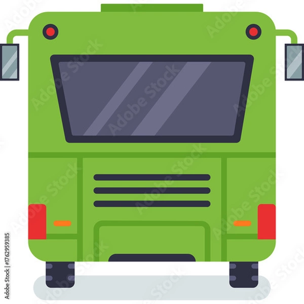 Fototapeta Green Bus Back View With Large Rectangular Window Red Tail Lights And Blue Tinted Windows On Transparent Background