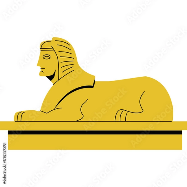 Fototapeta Golden Sphinx Statue Lying Down on a Pedestal Isolated on White Background Ancient Mythology Symbol Vector Illustration