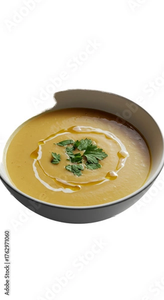 Obraz Creamy Pumpkin Soup with Parsley and Swirl of Cream