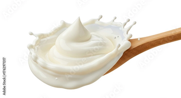 Obraz Creamy White Yogurt Splash on Wooden Spoon Gentle Creamy Texture