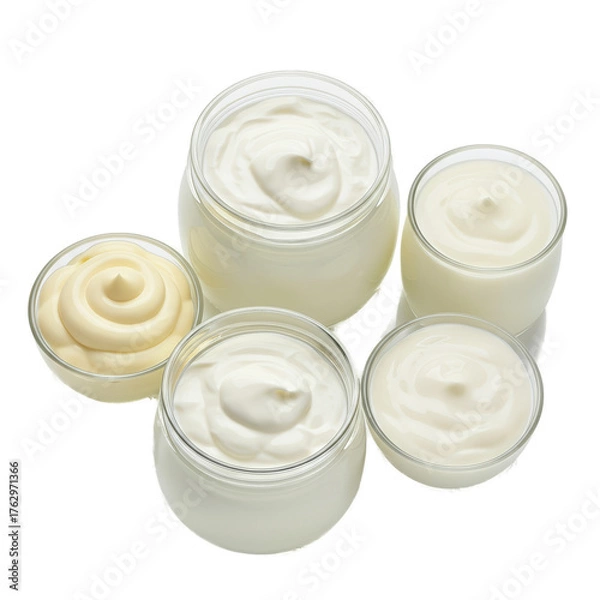 Obraz Creamy Yogurt And Cream In Glass Jars Soft Light Isolated