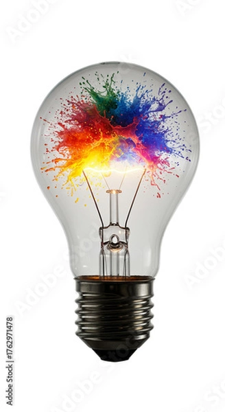 Obraz Creative Idea Light Bulb With Colorful Powder Explosion Isolated