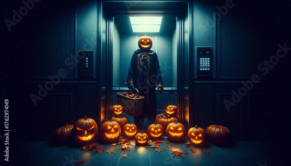 Fototapeta Haunted Halloween elevator - Horror inside